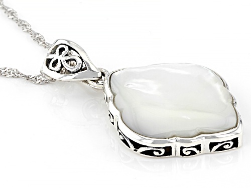 Pacific Style™ 22x19mm White Mother-Of-Pearl Rhodium Over Sterling Silver Enhancer With Chain