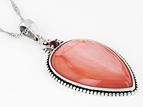 Pacific Style™ Pink Mother-of-Pearl with Rhodolite Sterling Silver Pendant with Chain