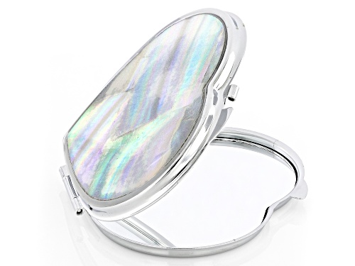 Pacific Style™ 63x54mm White Mother-of-Pearl Silver Tone Heart Compact Mirror