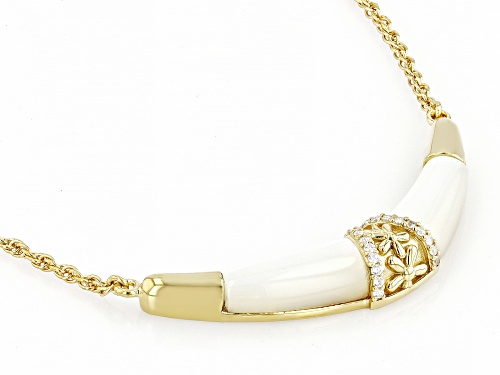 Pacific Style™ White Mother-Of-Pearl & White Zircon 18k Yellow Gold Over Sterling Silver Necklace - Size 18