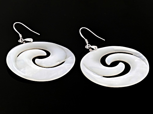 Pacific Style™ 38mm White Mother-of-Pearl Rhodium Over Sterling Silver Swirl Design Earrings