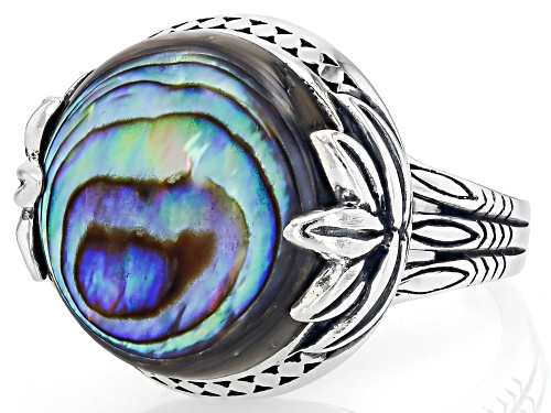 Pacific Style™ 18mm Abalone Shell Sterling Silver Solitaire Ring - Size 7