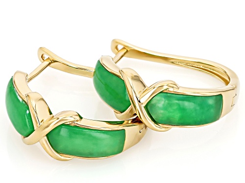 Pacific Style™ 11x5mm Green Jadeite 18K Yellow Gold Over Sterling Silver Drop Earrings