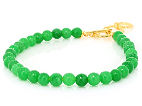 Pacific Style™ 6mm Green Jadeite 18K Gold Over Sterling Silver Beaded Bracelet - Size 8