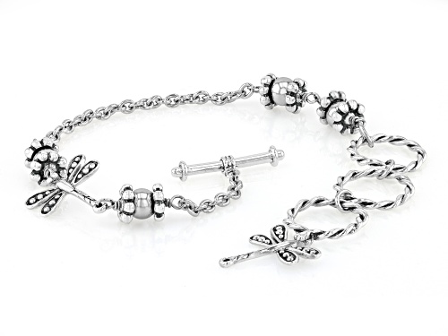 Pacific Style™ Rhodium Over Sterling Silver Dragonfly Bracelet - Size 7.25