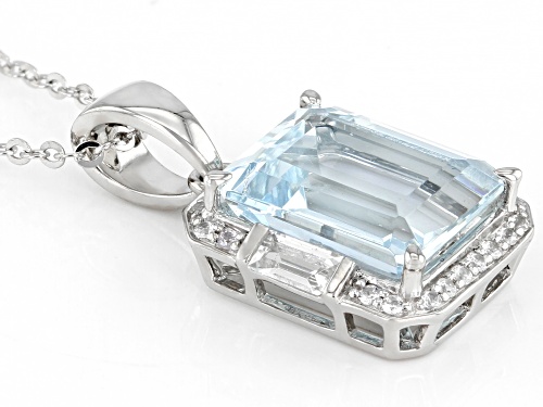 3.29ct Rectangular Octagonal Aquamarine With 0.33ctw White Sapphire Platinum Pendant With Chain