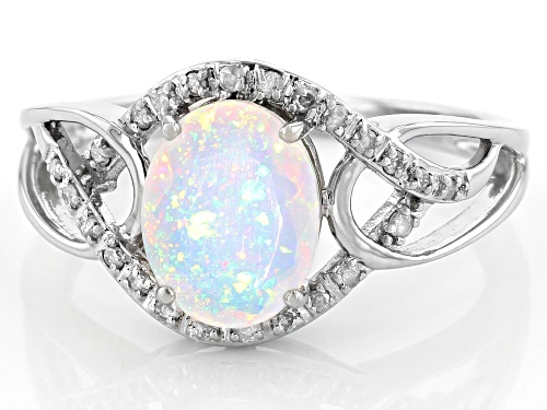 1.21ct Oval Ethiopian Opal With 0.11ctw Round White Diamond Platinum Ring - Size 6