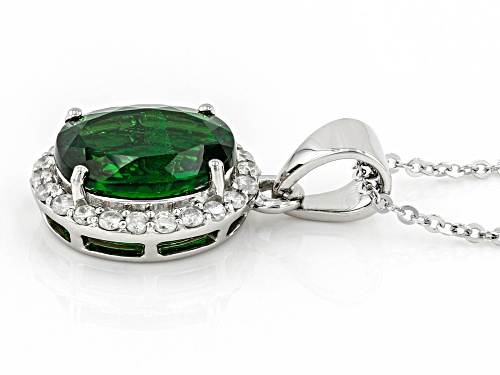 2.30ct Oval Chrome Diopside With 0.24ctw White Diamond Platinum Pendant With Chain