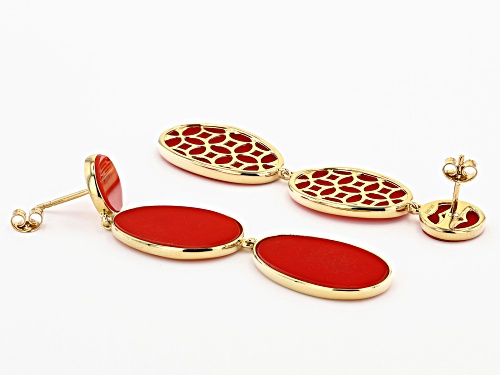 Pacific Style™ Red Coral 18k Yellow Gold Over Sterling Silver Earrings