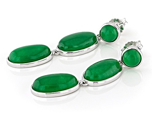 Pacific Style™ Green Jadeite Rhodium Over Sterling Silver Earrings