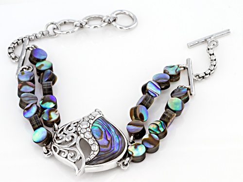 Pacific Style™ Abalone Shell Rhodium Over Brass Multi-Row Bracelet - Size 8