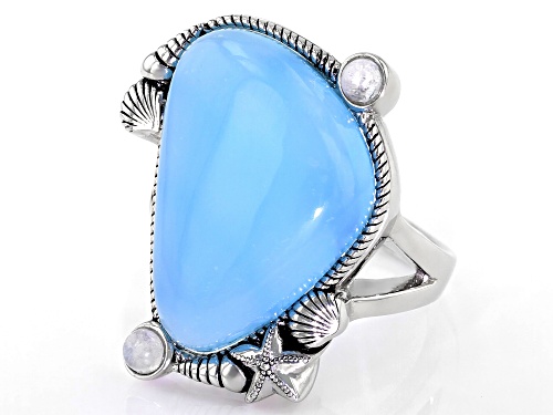 Pacific Style™ Chalcedony & Rainbow Moonstone Sterling Silver Ring - Size 8