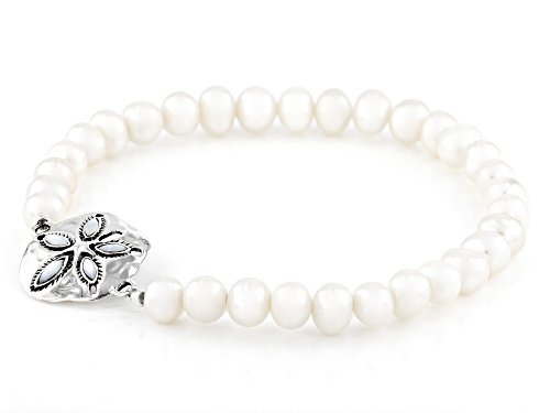 Pacific Style™ Mother-Of-Pearl &  Cultured Freshwater Pearl Sterling Silver Stretch Bracelet - Size 7.5