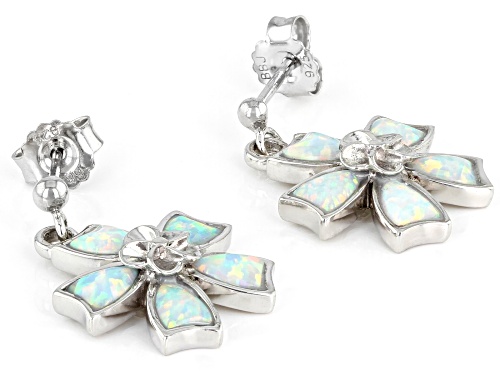 Pacific Style™ Lab Created White Opal Rhodium Over Silver Flower Earrings