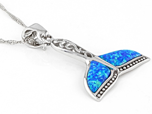 Pacific Style™ Lab Created Blue Opal Rhodium Over Silver Fin Pendant With 18