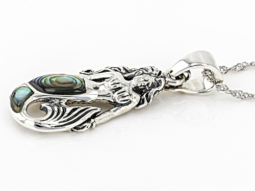 Pacific Style™ Abalone Shell Rhodium Over Sterling Silver Mermaid Pendant With 18