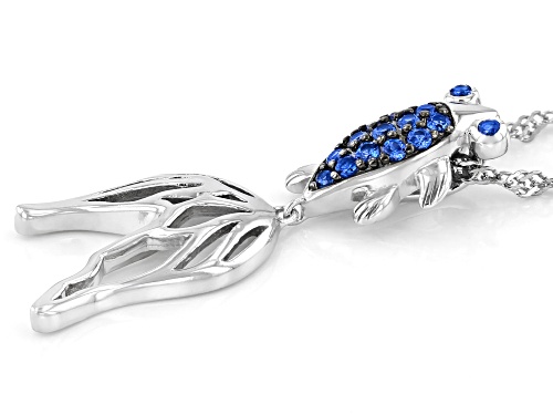 Pacific Style™ 0.20ctw Blue Lab Created Spinel Rhodium Over Silver Beta Fish Pendant With 18