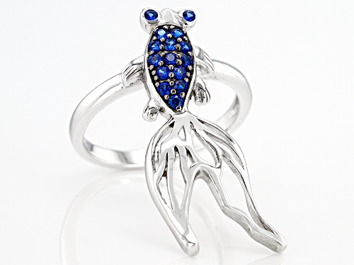 Pacific Style™ 0.20ctw Blue Lab Created Spinel Rhodium Over Silver Beta Fish Ring - Size 7