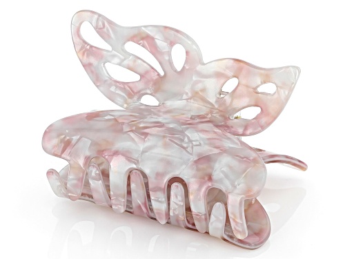 Pacific Style™ White and Pink Butterfly Gold Tone Hair Clip