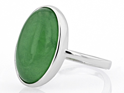 Pacific Style™ 17x10mm Green Jadeite Rhodium Over Silver Solitaire Ring - Size 6