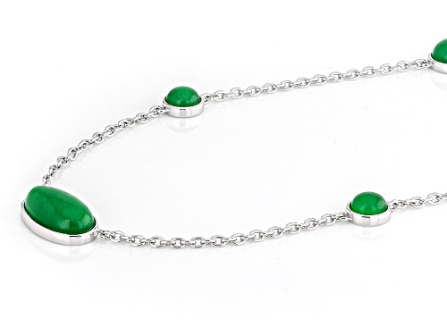 Pacific Style™ 17x10mm & 7mm Mixed Shape Jadeite Rhodium Over Sterling Silver Station Necklace - Size 18