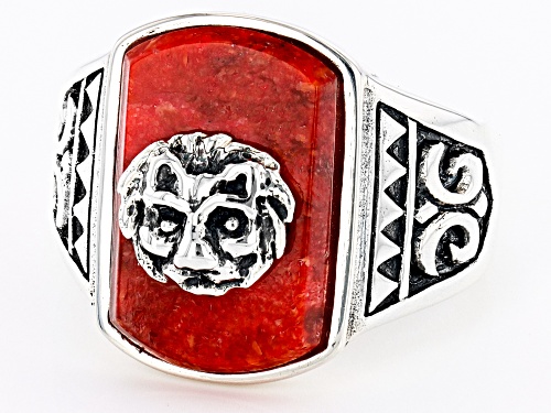 Pacific Style™ Red Sponge Coral Rhodium Over Silver Mens Lion Ring - Size 11