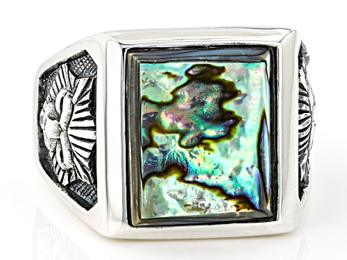 Pacific Style™ Abalone Shell Rhodium Over Silver Mens Lion Ring - Size 10