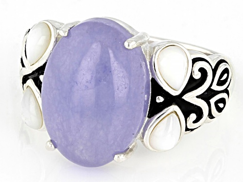 Pacific Style™ Purple Jadeite & Mother-of-Pearl Rhodium Over Silver Ring - Size 11