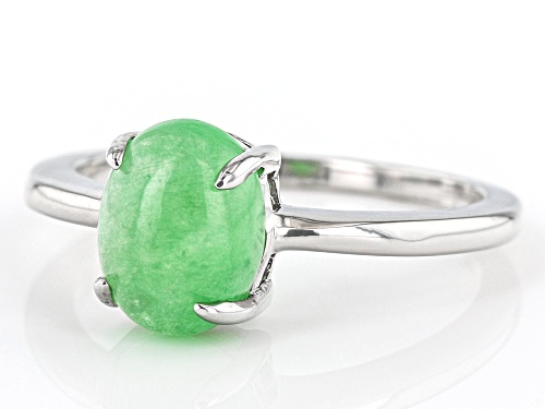 Pacific Style™ 9x7mm Light Green Jadeite Rhodium Over Silver Solitaire Ring - Size 11