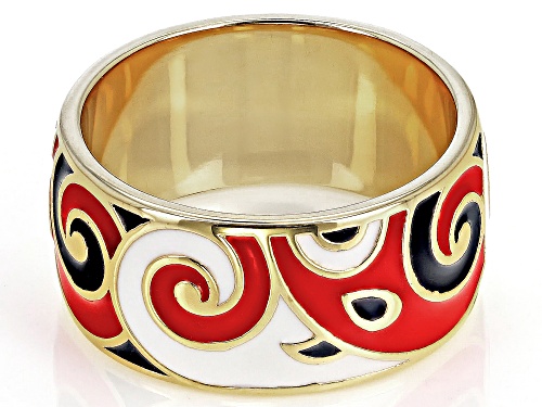 Pacific Style™ Red, Black & White Enamel 18k Yellow Gold Over Silver Band Ring - Size 7