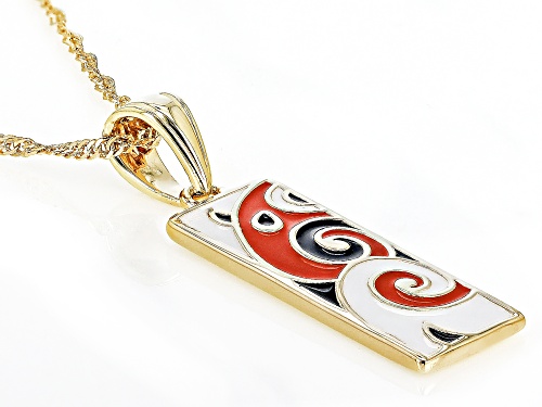 Pacific Style™ Red, Black & White Enamel 18k Yellow Gold Over Silver Pendant with Chain