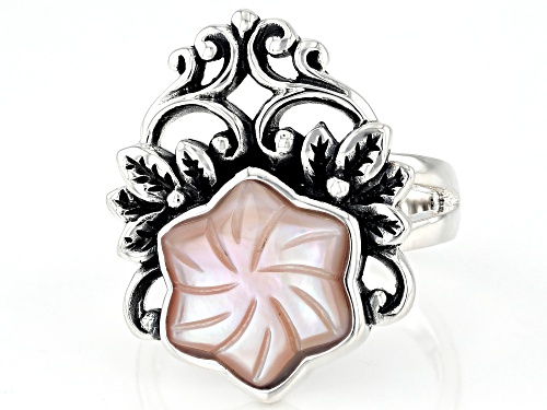 Pacific Style™ 11x11mm Carved Pink Mother-Of-Pearl Sterling Silver Ring - Size 8