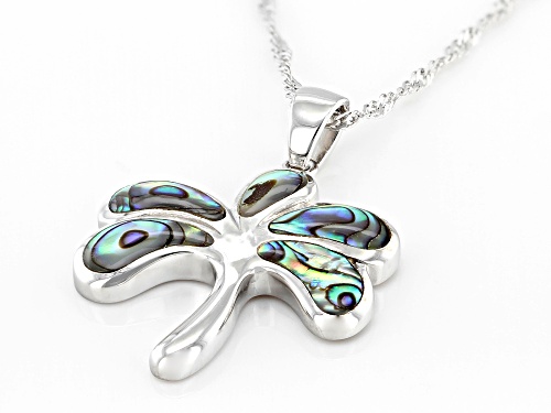 Pacific Style™ Multi-Color Abalone Shell Rhodium Over Silver Palm Tree Pendant With Chain