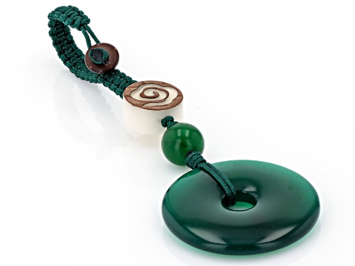 Pacific Style™ Green Agate With A Brown Coconut Shell Button Braided Cotton Keychain