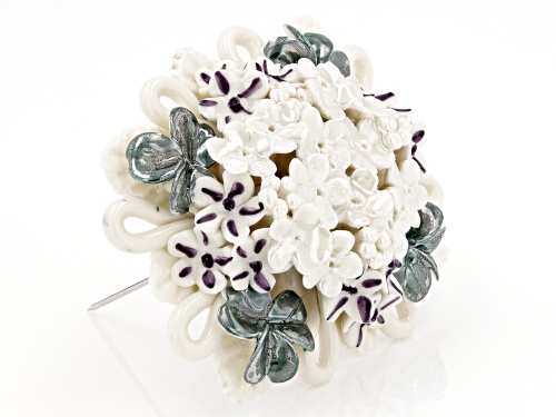 Pacific Style™ Hand Crafted Porcelain Posy Silver Tone Brooch
