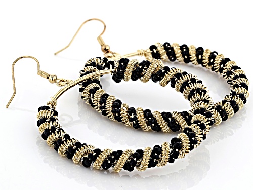 Paula Deen Jewelry™ Black Bead and Gold Tone Spiral Design Wrapped Circle Dangle Earrings