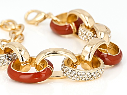 Paula Deen Jewelry™ Red Enamel And White Crystal Gold Tone Nautical Link Bracelet - Size 7.5