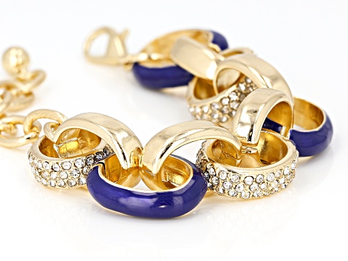Paula Deen Jewelry™ Blue Enamel And White Crystal Gold Tone Nautical Link Bracelet - Size 7.5