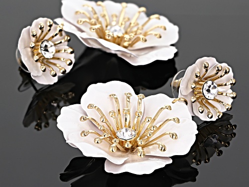 Paula Deen Jewelry™ White Crystal And White Acrylic Flower Gold Tone Drop Earrings