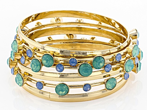 Paula Deen Jewelry™ Mint Green And Blue Crystal Gold Tone Bangle Bracelet Set Of Seven