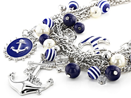 Paula Deen Jewelry™ Enamel, Acrylic Bead, And Crystal Silver Tone Nautical Charm Multi-Row Necklace - Size 19