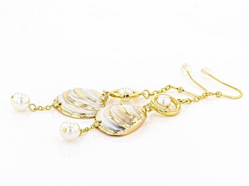 Paula Deen Jewelry™ Shell And Pearl Simulant Gold Tone Drop Earrings