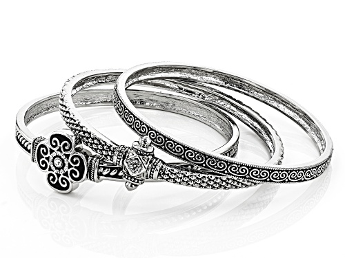 Paula Deen Jewelry™ Round White Crystal Oxidized Silver Tone Bracelet Set Of Three