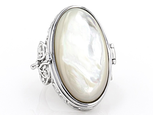 Paula Deen Jewelry™ 34x19mm Oval White Mother Of Pearl Rhodium Over Brass Prayer Box Ring - Size 6