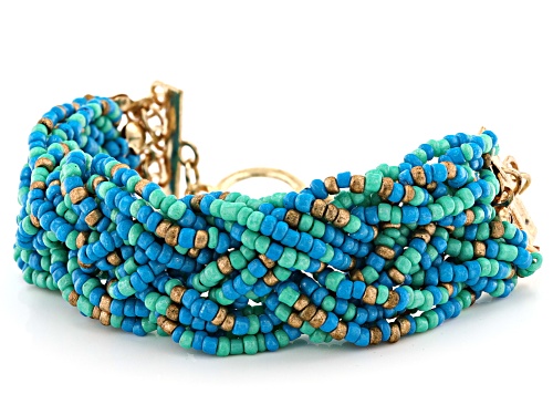 Paula Deen Jewelry™, Gold Tone Blue Beaded Bracelet - Size 7