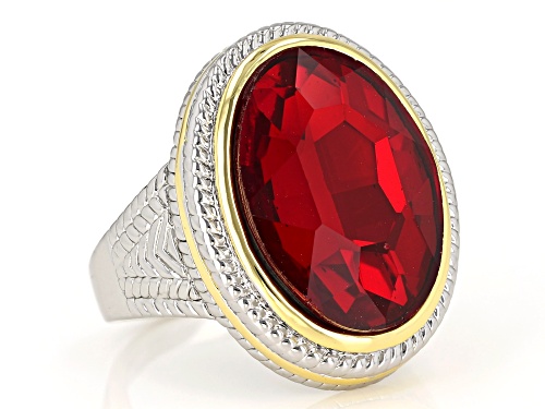 Paula Deen Jewelry™, Two Tone Red Crystal Solitaire Ring - Size 6