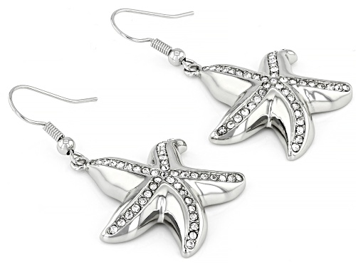 Paula Deen Jewelry™, Silver Tone White Crystal Starfish Dangle Earrings
