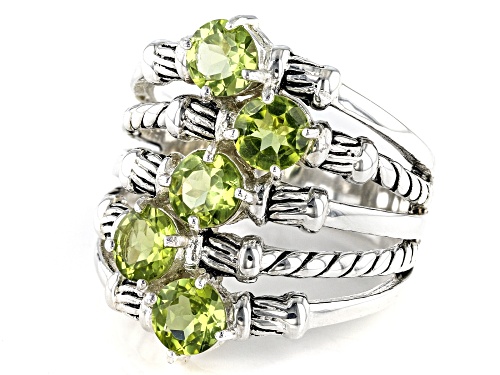 Paula Deen Jewelry™, 2.13ctw  Round Green Peridot Silver Tone Multi Row Ring - Size 6