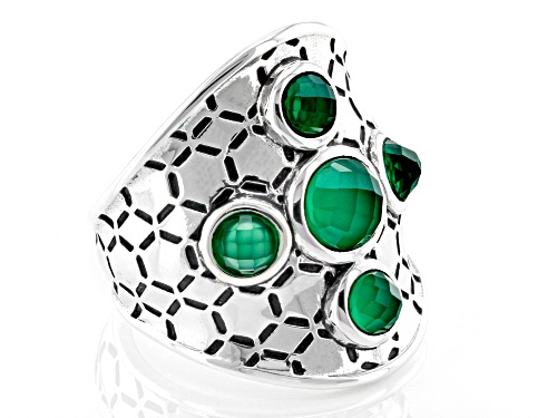 Paula Deen Jewelry™, Round Green Onyx Rhodium Over Silver Honeycomb Ring - Size 6