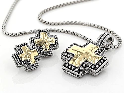 Paula Deen Jewelry™ Two-Tone Hammered Cross Pendant and Earring Set